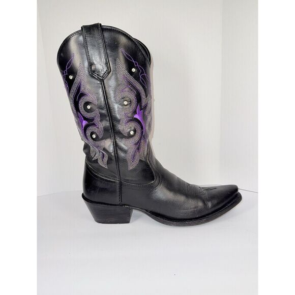 Gypsy Rose Western Boot Leather Cowboy Black Purple Studded Rhinestone Women 7.5 - Picture 12 of 16